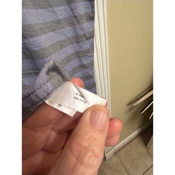 Gap Mens XL Tall Short Sleeve Button Down Shirt Blue Grey Striped Cotton Casual - Picture 3 of 5